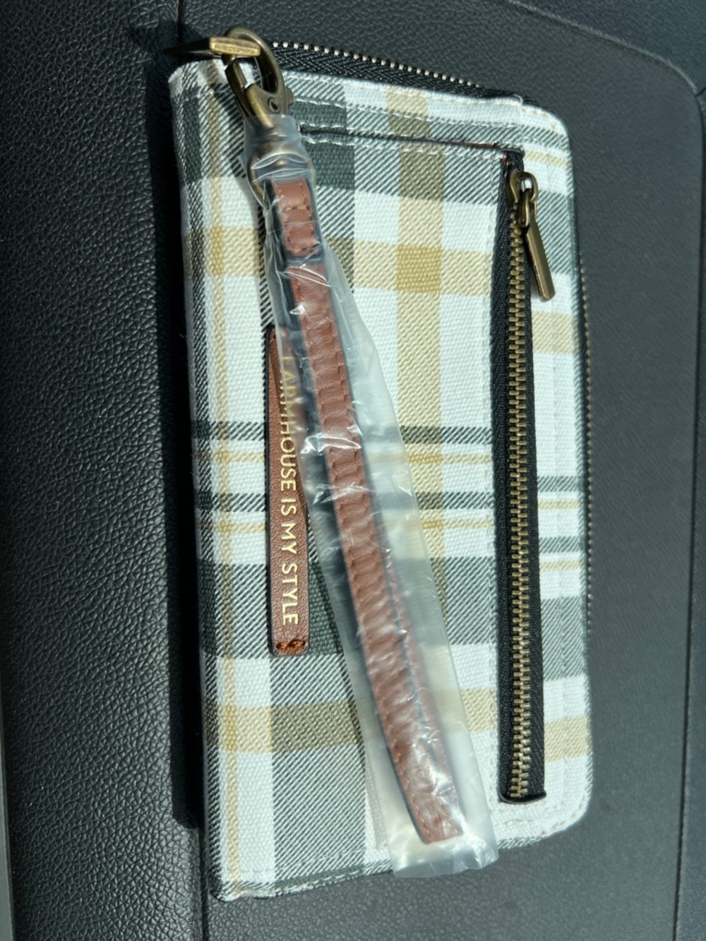 Farmhouse Is My Style Plaid Zip Wallet in Cream and Tan - Picture 6 of 7